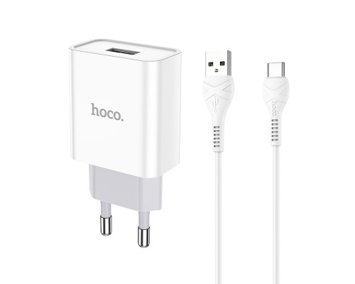 Мережевий зарядний пристрій з кабелем HOCO C81A Asombroso single port charger set(Type-C) White (6931474727961)