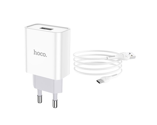 Мережевий зарядний пристрій з кабелем HOCO C81A Asombroso single port charger set(Type-C) White (6931474727961)