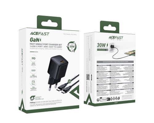 Мережевий зарядний пристрій ACEFAST A118 PD30W mini GaN USB-C fast charger Black (6974316285175)