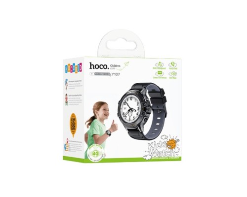 Дитячий смарт-годинник HOCO Y107 4G 32mm. 700 mAh. IP54. children phone watch black (6942007666053)