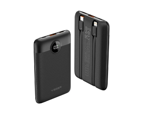Зовнішній акумулятор VEGER 10000 mAh with built-in cables Type C / Lightning PD QC3.0 2A 22,5W C11 (W1170) black (VG-W1170)