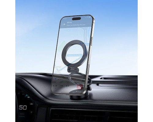 Автотримач для телефона HOCO H98 Rider folding Ring Magnetic Car holder(center console) Black (6942007673037)