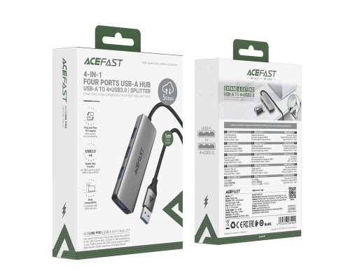USB-хаб ACEFAST J17 USB-A  4-in-1 HUB Metal Gray (6974316285922)