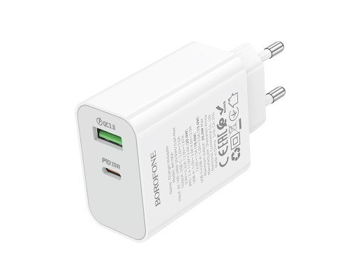 Мережевий зарядний пристрій BOROFONE BA106A Stellar PD20W+QC3.0 charger (EU) White (6941991125317)