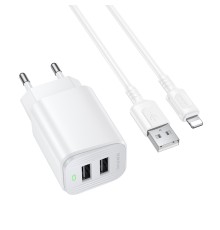 Мережевий зарядний пристрій BOROFONE BAS81A Star dual-port charger set (iP) (EU) White (6941991126659)