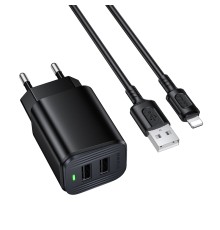 Мережевий зарядний пристрій BOROFONE BAS81A Star dual-port charger set (Micro) (EU) Black (6941991126666)