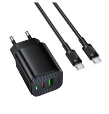 Мережевий зарядний пристрій з кабелем BOROFONE BAS83A Star PD20W+QC3.0 charger set (C to C) (EU) Black (6941991126802)