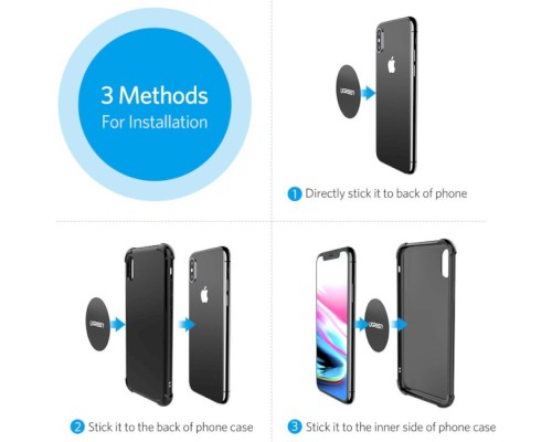 Пластина для магнітного тримача UGREEN LP123 Rounded Metal Plate for Magnetic Phone Stand 2 Pack (Black) (UGR-30836)