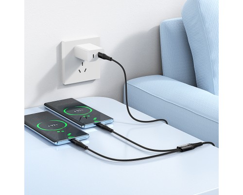 Кабель HOCO X123 Victory 2-in-1 charging cable(C to C+C) Black (6942007663595)