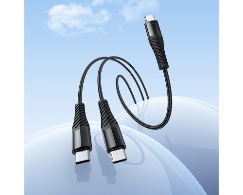 Кабель HOCO X123 Victory 2-in-1 charging cable(C to C+C) Black (6942007663595)
