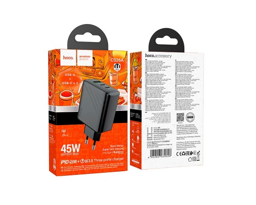 Мережевий зарядний пристрій HOCO CS26A Article PD45W(2C1A) charger Black (6942007639811)