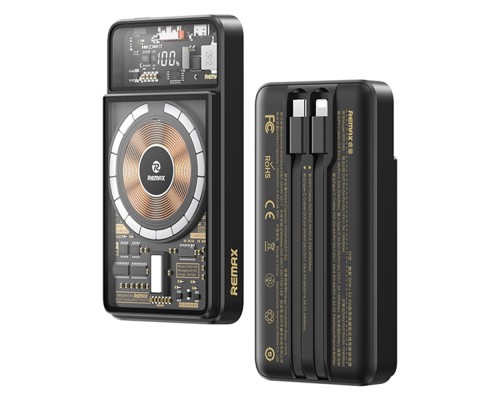 Зовнішній акумулятор REMAX Walking·Phantom Series PD20W+QC22.5W Cabled Magnetic Wireless Charging Power Bank 10000mAh RPP-580 Black (6954851208631)