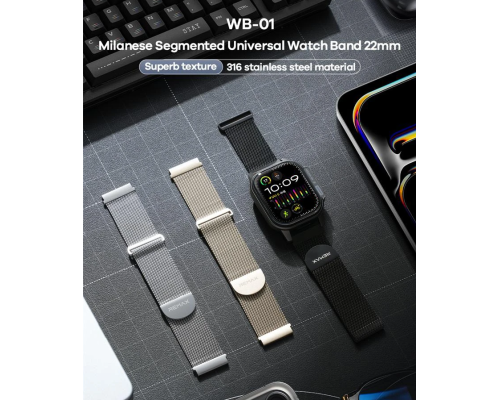 Ремінець для годинника  "REMAX Milanese double-section universal watch Band 22mm WB-01"  Black (6954851251866)