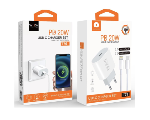 Мережевий зарядний пристрій з кабелем WUW-T79L PD 20W USB C charger with type c to type c cable (T79CL)