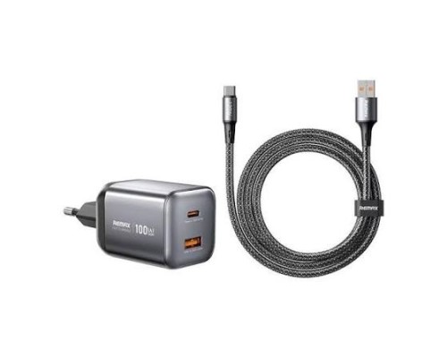 Мережевий зарядний пристрій з кабелем REMAX Wisdom Series 100W GaN Travel Charger+A-C Data Cable Set CA-15(AC100W) EU Tarnish (6954851263463)