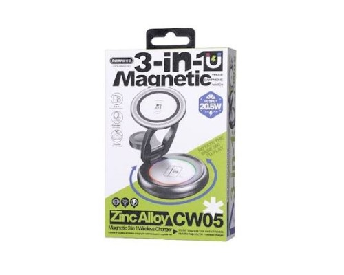 Бездротовий зарядний пристрій REMAX 20.5W Upgrade free metal foldable rotatable magnetic 3 in 1 wireless charger CW05 Sliver (6954851260271)