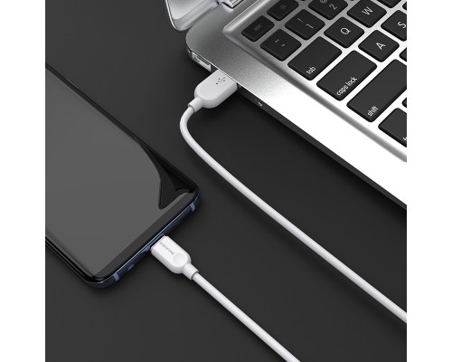 Кабель BOROFONE BX14 USB to Type-C 2.4A, 1m, PVC, TPE connectors, White (6957531089995)