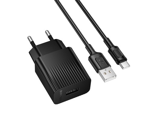 Мережевий зарядний пристрій з кабелем BOROFONE BAS71A Source single-port charger set(Type-C) Black (6941991122613)
