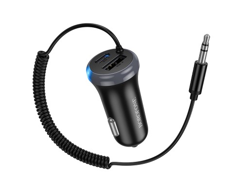 Bluetooth-ресивер BOROFONE BC64 Contento dual-port car BT receiver with built-in cable Black (6941991126567)