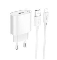 Мережевий зарядний пристрій з кабелем HOCO C109A(10.5W) Fighter single port charger set(iP) White (6942007656597)