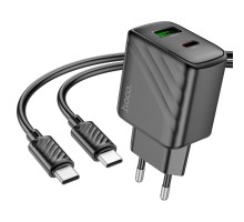 Мережевий зарядний пристрій з кабелем HOCO CS23A Sunlight dual-port PD30W+QC3.0 charger set(Type-C to Type-C)(EU) Black (6942007609968)