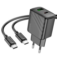 Мережевий зарядний пристрій з кабелем HOCO CS23A Sunlight dual-port PD30W+QC3.0 charger set(Type-C to Type-C)(EU) Black (6942007609968)