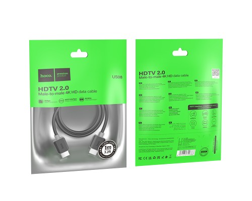 Кабель HOCO US08 HDTV 2.0 male-to-male 4K HD data cable(L=1M) Black (6931474799388)