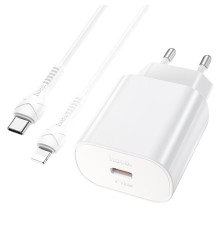 Мережевий зарядний пристрій з кабелем HOCO N22 Jetta PD25W charger set (Type-C to iP)(EU) White (6931474760074)