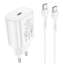Мережевий зарядний пристрій з кабелем HOCO N22 Jetta PD25W charger set(Type-C to Type-C)(EU) White (6931474760081)
