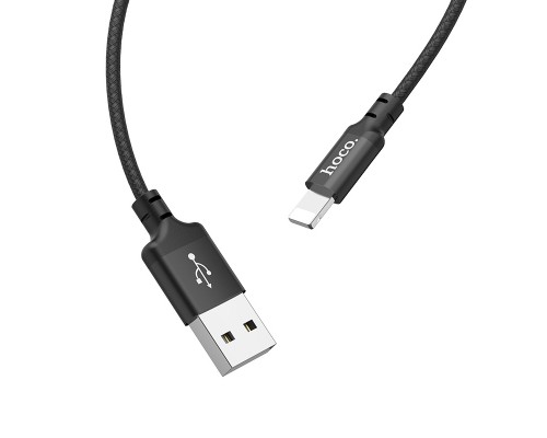 Кабель HOCO X14 USB to iP 2A, 1m, nylon, aluminum connectors, Black (6957531062820)