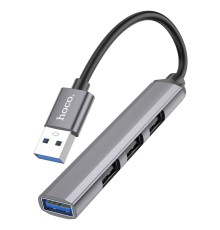 USB-хаб HOCO HB26 4 in 1 adapter(USB to USB3.0+USB2.0*3) Metal Gray (6931474765468)