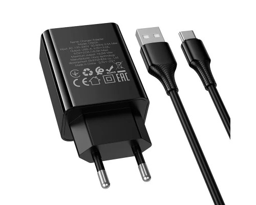 Мережевий зарядний пристрій HOCO CS91A Leader single-port charger set(Type-C) Black (6942007670999)