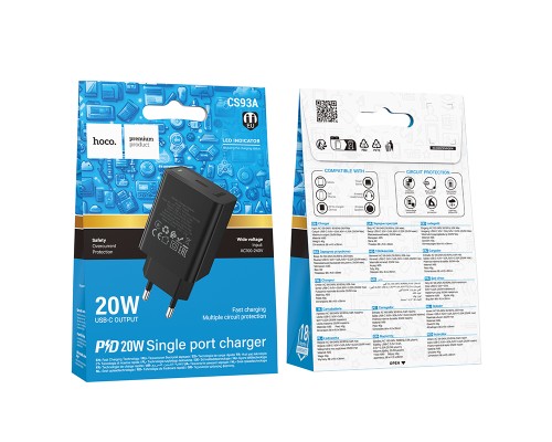 Мережевий зарядний пристрій HOCO CS93A Leader single port PD20W charger Black (6942007671064)