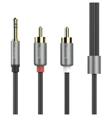 Аудіокабель HOCO UPA10 3.5mm male to double lotus RCA, TPE, 1.5m, Metal Gray (6957531078142)