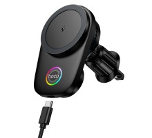 Автотримач для телефона з БЗП HOCO HW36 electric rotating magnetic wireless fast charging car holder(air outlet) Black (6942007672023)