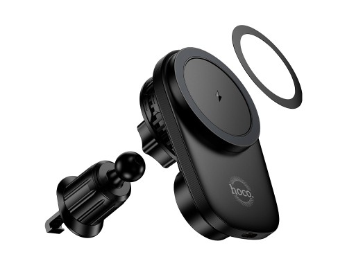 Автотримач для телефона з БЗП HOCO HW36 electric rotating magnetic wireless fast charging car holder(air outlet) Black (6942007672023)