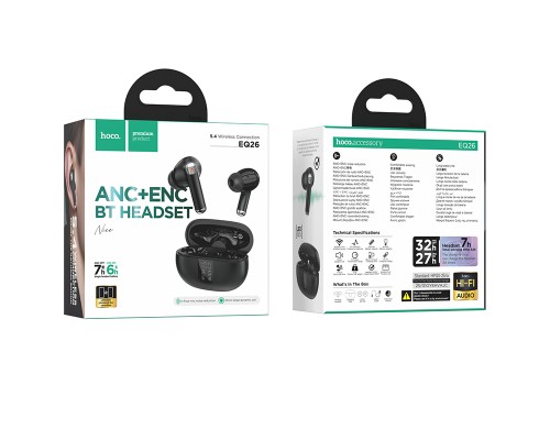 Бездротові навушники HOCO EQ26 Nice true wireless ANC+ENC BT headset Black (6942007652155)