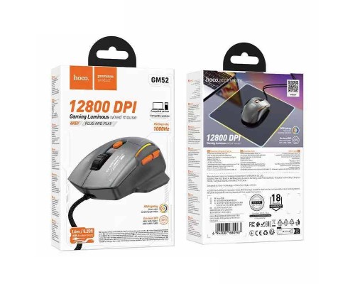 Маніпулятор миша HOCO GM52 Reddy RGB gaming wired mouse Black (6942007680967)