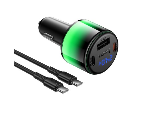 Автомобільний зарядний пристрій HOCO Z69A Vivido PD37W(2C1A) car charger with digital display set(C to C) Black (6942007681575)
