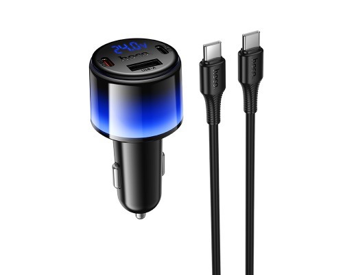 Автомобільний зарядний пристрій HOCO Z69B Vivido PD57W(2C1A) car charger with digital display set(C to C) Black (6942007681599)
