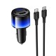 Автомобільний зарядний пристрій HOCO Z69B Vivido PD57W(2C1A) car charger with digital display set(C to C) Black (6942007681599)