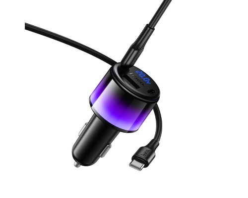 Автомобільний зарядний пристрій HOCO Z69B Vivido PD57W(2C1A) car charger with digital display set(C to C) Black (6942007681599)