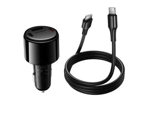 Автомобільний зарядний пристрій HOCO Z69B Vivido PD57W(2C1A) car charger with digital display set(C to C) Black (6942007681599)
