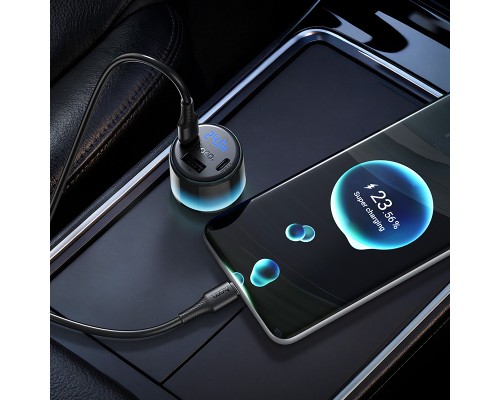 Автомобільний зарядний пристрій HOCO Z69B Vivido PD57W(2C1A) car charger with digital display set(C to C) Black (6942007681599)