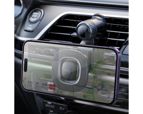Автотримач для телефона HOCO H74 Crown ring magnetic car holder(air outlet) Black Metal Gray (6942007646895)