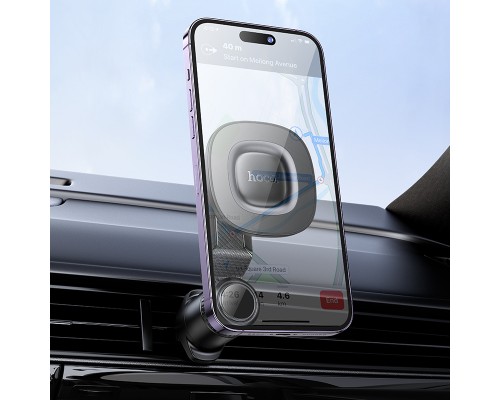 Автотримач для телефона HOCO H74 Crown ring magnetic car holder(air outlet) Black Metal Gray (6942007646895)