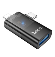 Перехідник HOCO UA36E iP male/C male to USB female OTG 2-in-1 transparent adapter (6942007647250)