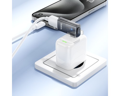 Перехідник HOCO UA36E iP male/C male to USB female OTG 2-in-1 transparent adapter (6942007647250)