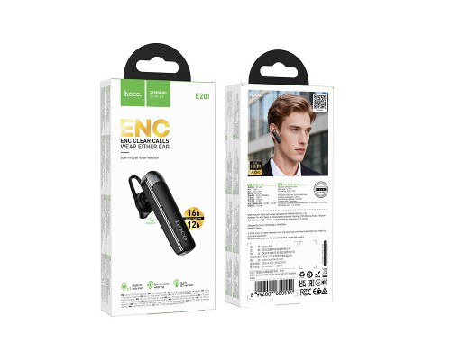 Bluetooth гарнітура HOCO E201 Exceed ENC noise reduction BT headset Black (6942007680554)