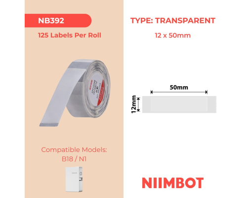 Етикетки NIIMBOT TT12*50-125 (Transparent) (1EA01132402)